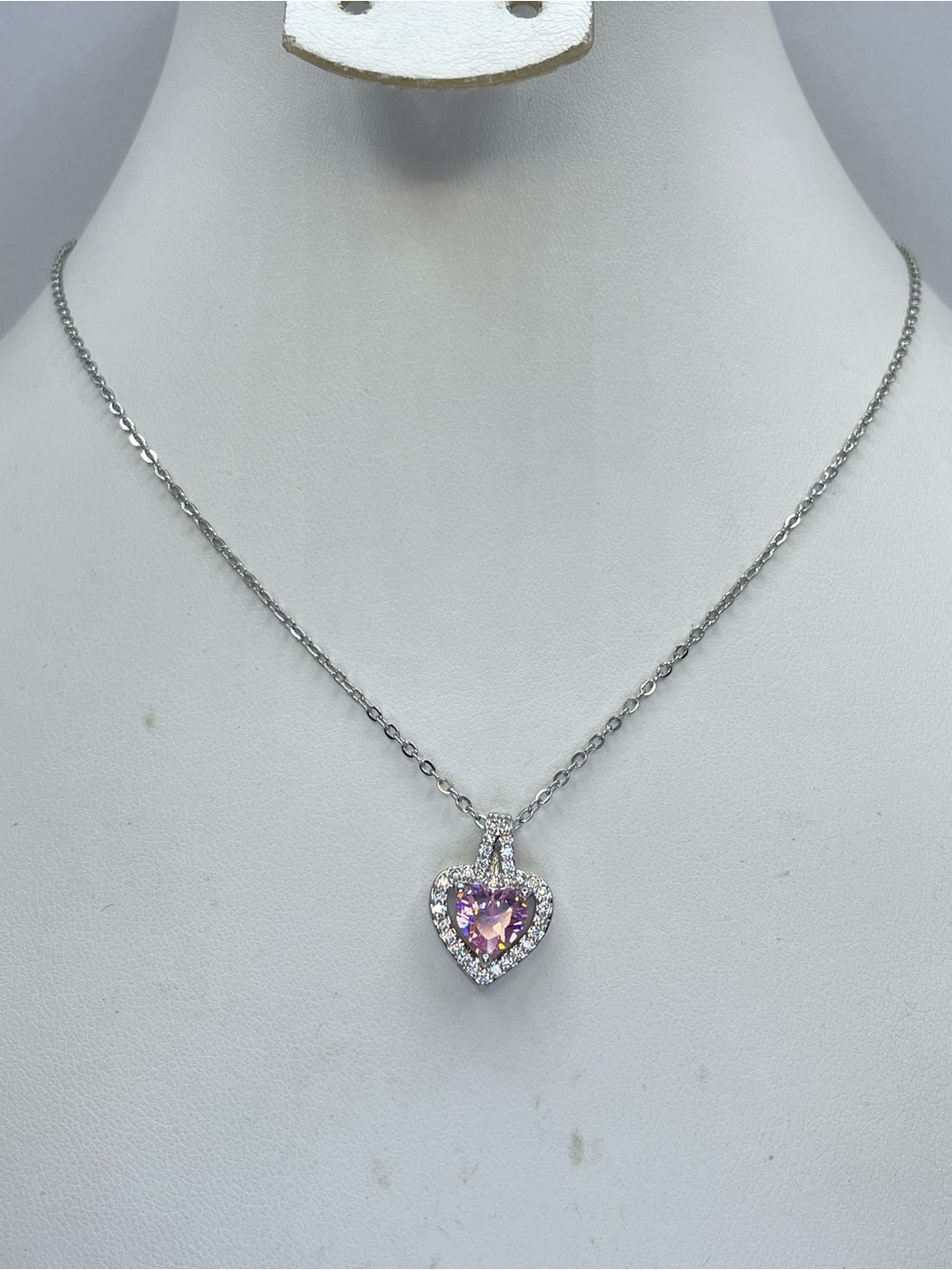 Swarovski Crystal Element Pink Heart Halo Pendant Necklace Stainless Steel Chain